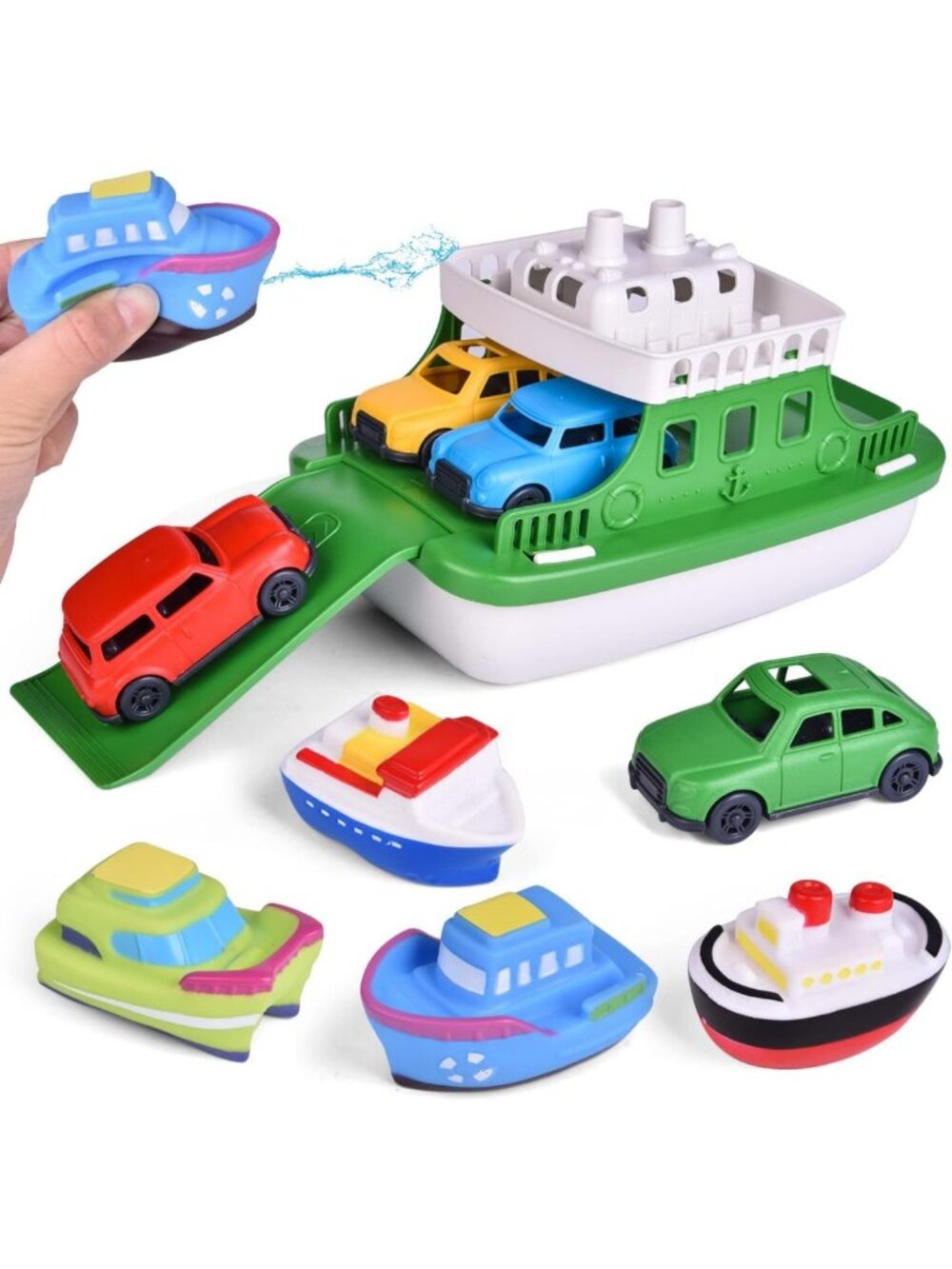 Colorful Bath Boat Toys Set with Car & Squirt Water Toys for Kids' Pool Fun